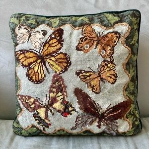 🍂🦋 vintage needlepoint tapestry pillow